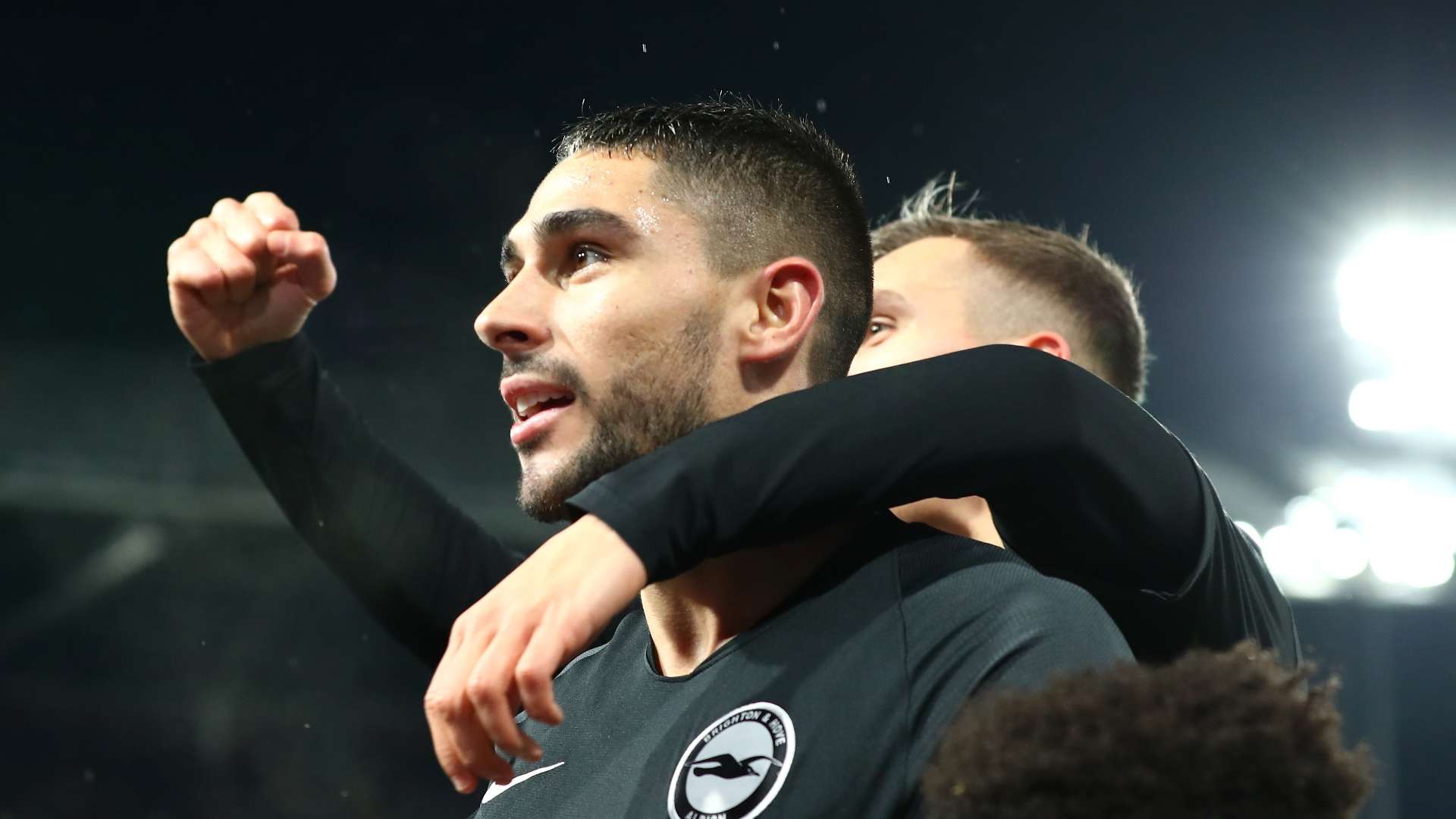 Neal Maupay, Brighton, celebrates at Crystal Palace 2019-20