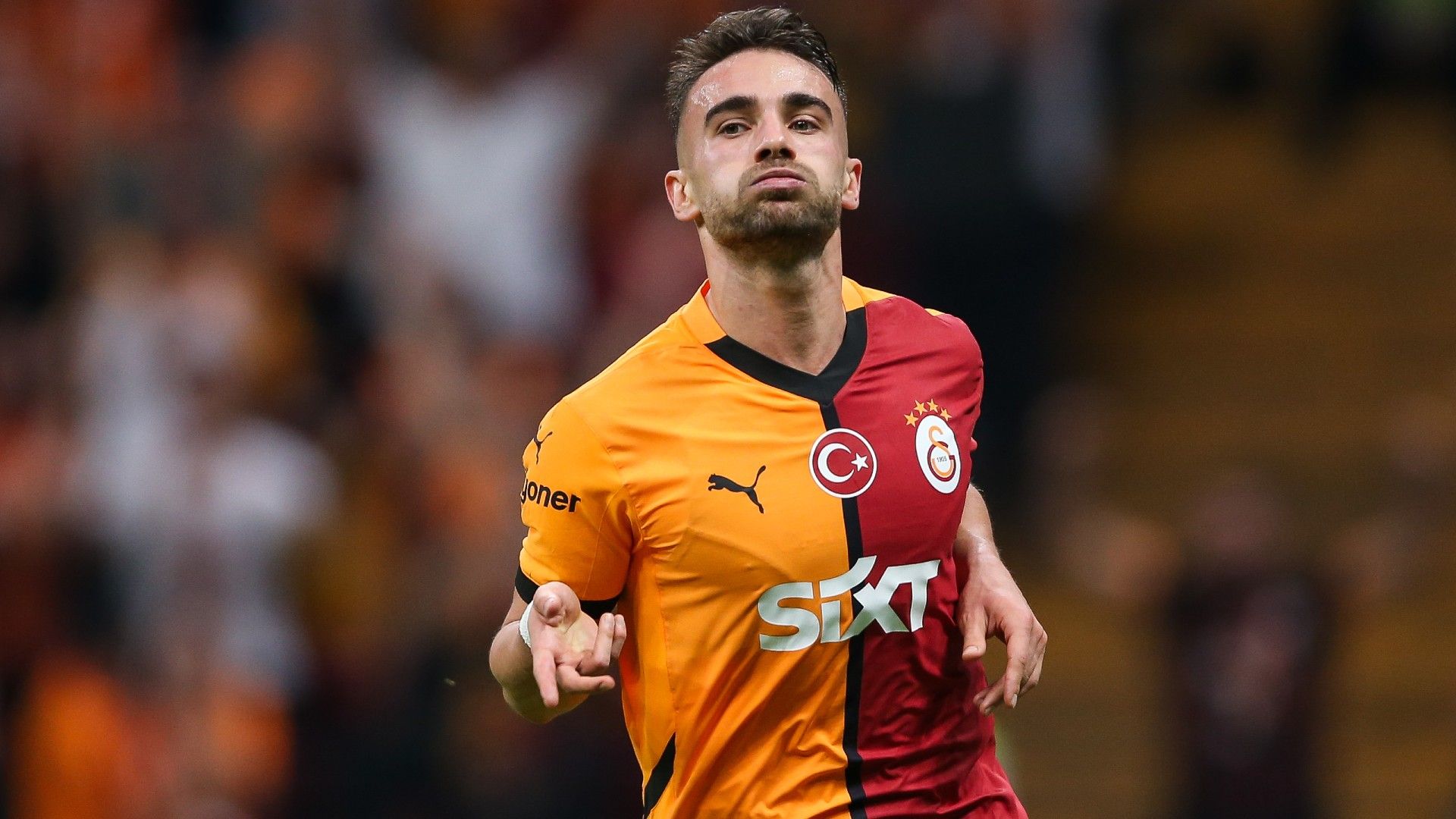 Yunus Akgun celebrates after scoring