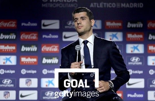 아틀레티코 마드리드 입단 기자회견 중인 알바로 모라타. 사진=게티이미지