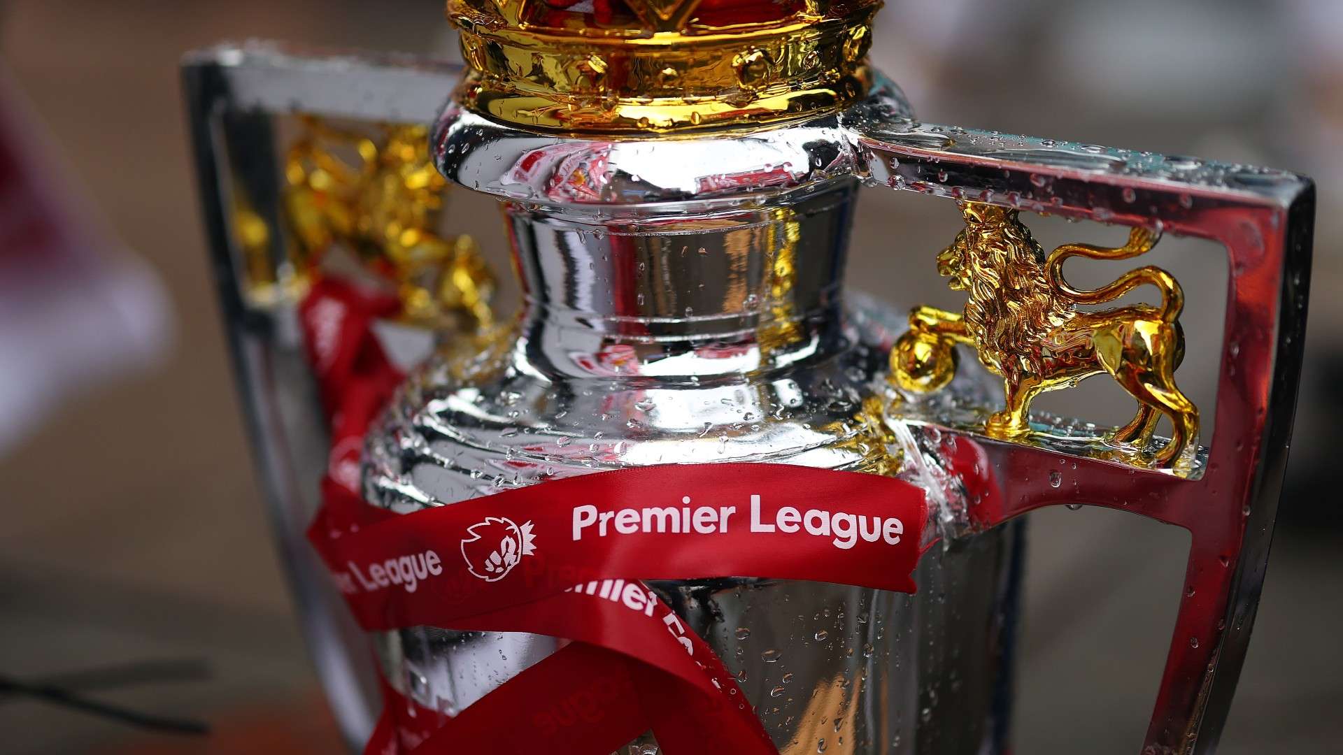 A detailed view of a replica Premier League Trophy