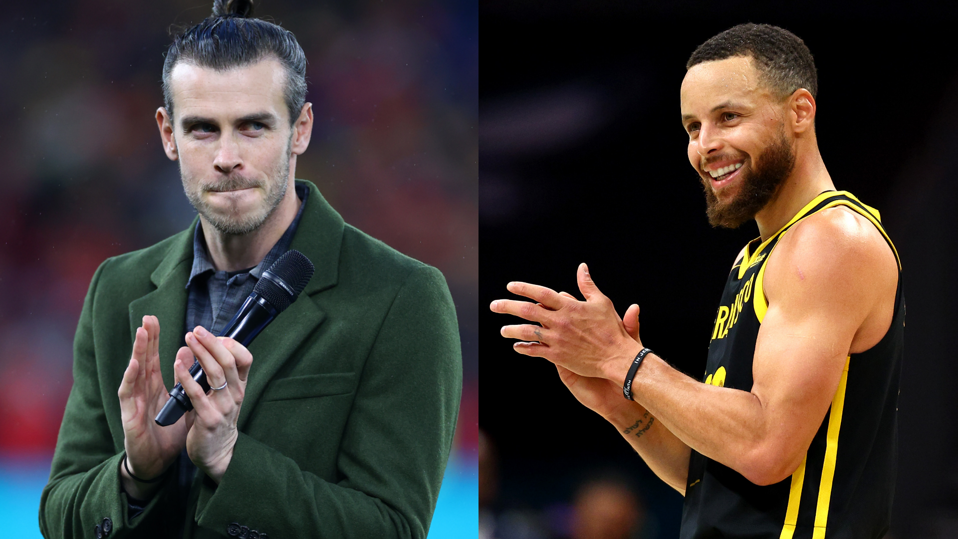 VIDEO: Steph Curry gifts Gareth Bale a signed Golden State Warriors shirt after meeting Real Madrid legend courtside - but Giorgio Chiellini is mocked by fans after 'snub' from NBA superstar