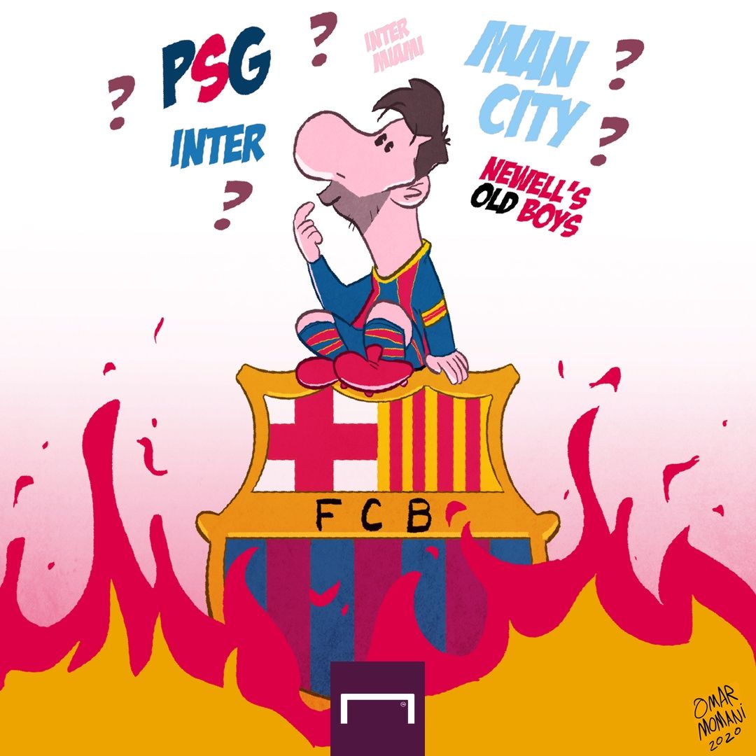 Cartoon - Messi and Barcelona is burnin