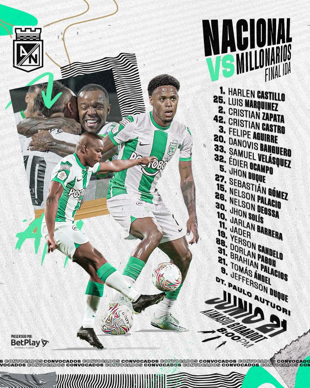 Convocados Atlético Nacional Fecha 27 Liga BetPlay 2023