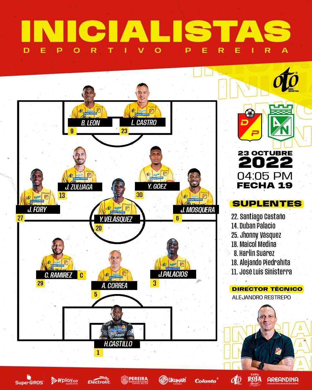 Nómina Pereira Atlético Nacional Fecha 19 Liga BetPlay 2022