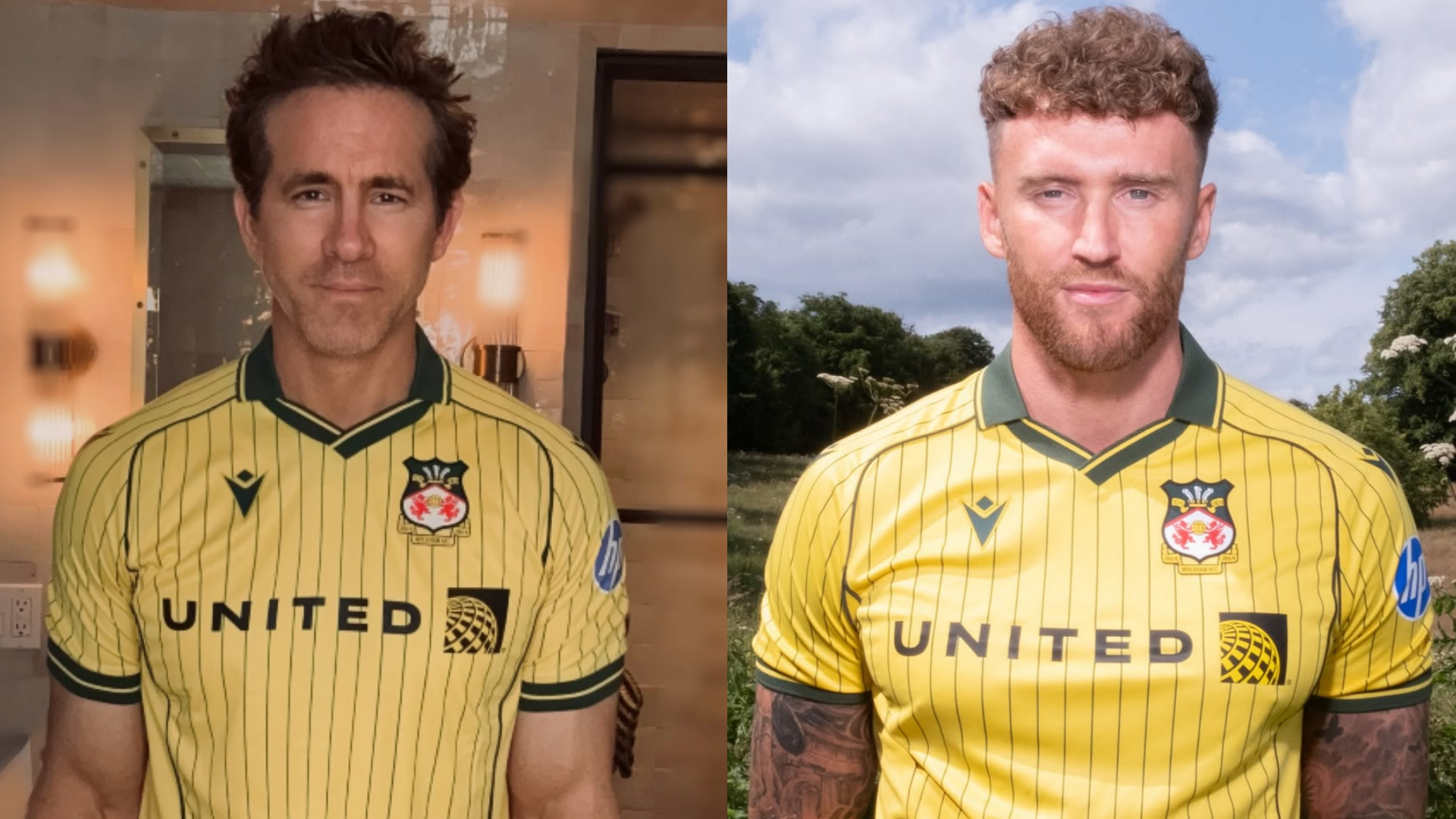 Ryan Reynolds helps launch Wrexham’s ‘yellow one’ 2025-26 away kit - with Red Dragons taking daffodil inspiration in pinstripe design | Goal.com UK