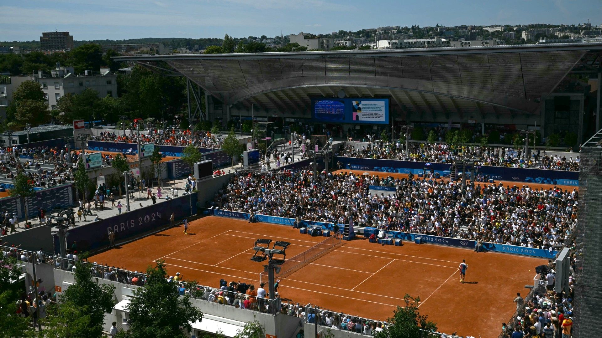 A general view of the ouside courts in the sunshine on Day Two at the Roland-Garros Stadium