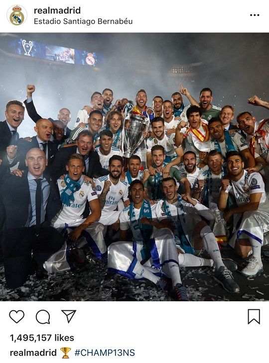2017/18시즌 레알 마드리드는 클럽 통산 13회 우승, 세 시즌 연속 우승의 쾌거를 이뤘다. 사진=레알 마드리드 인스타그램
