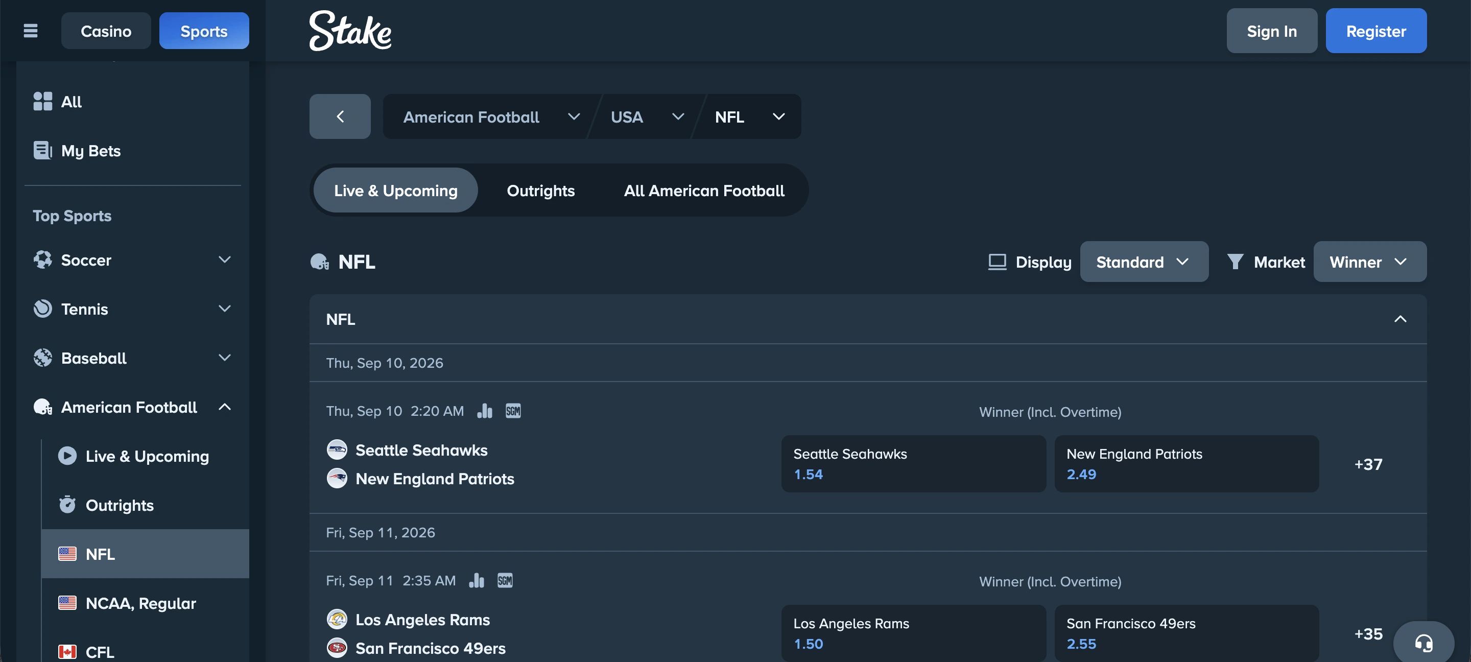 stake roc nfl betting