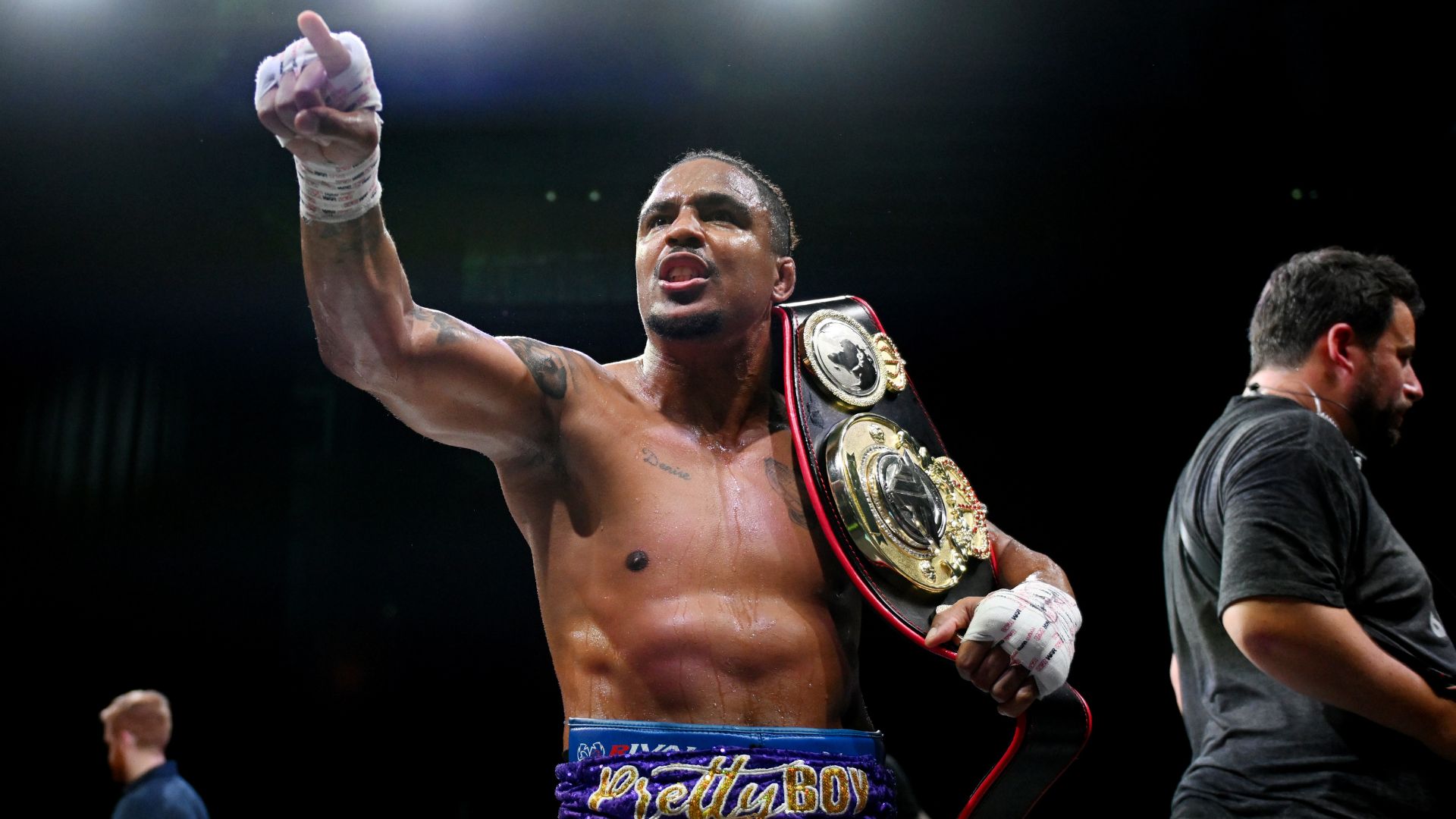 Anthony Taylor celebrates victory with his Belt 