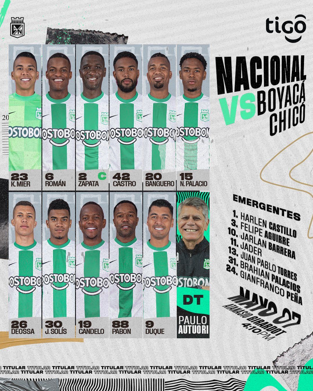 Nómina Atlético Nacional Boyacá Chicó Liga BetPlay 2023 I