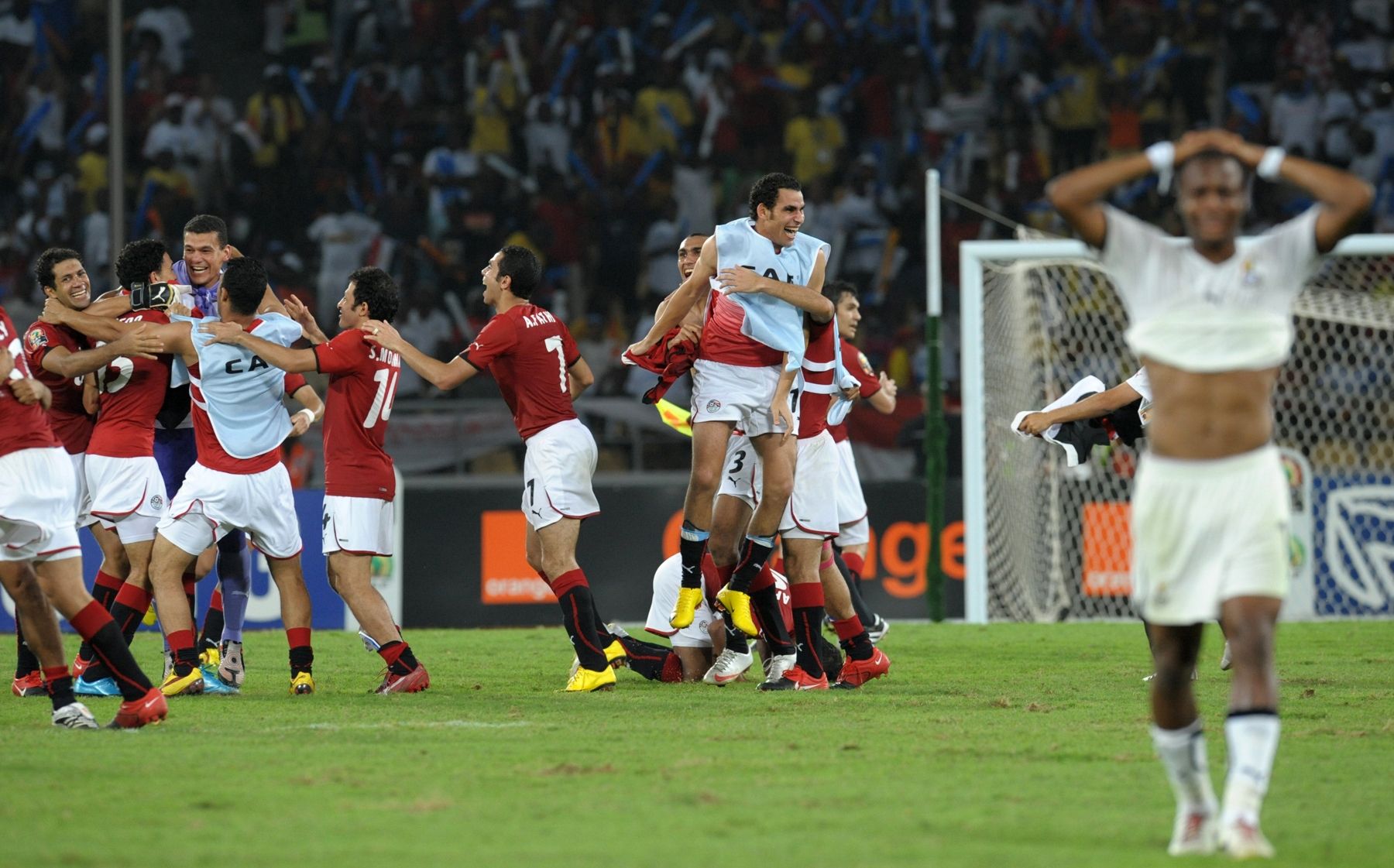 Egypt's National team celebrates their victory against Ghana Africa Cup of Nations 2010 final match