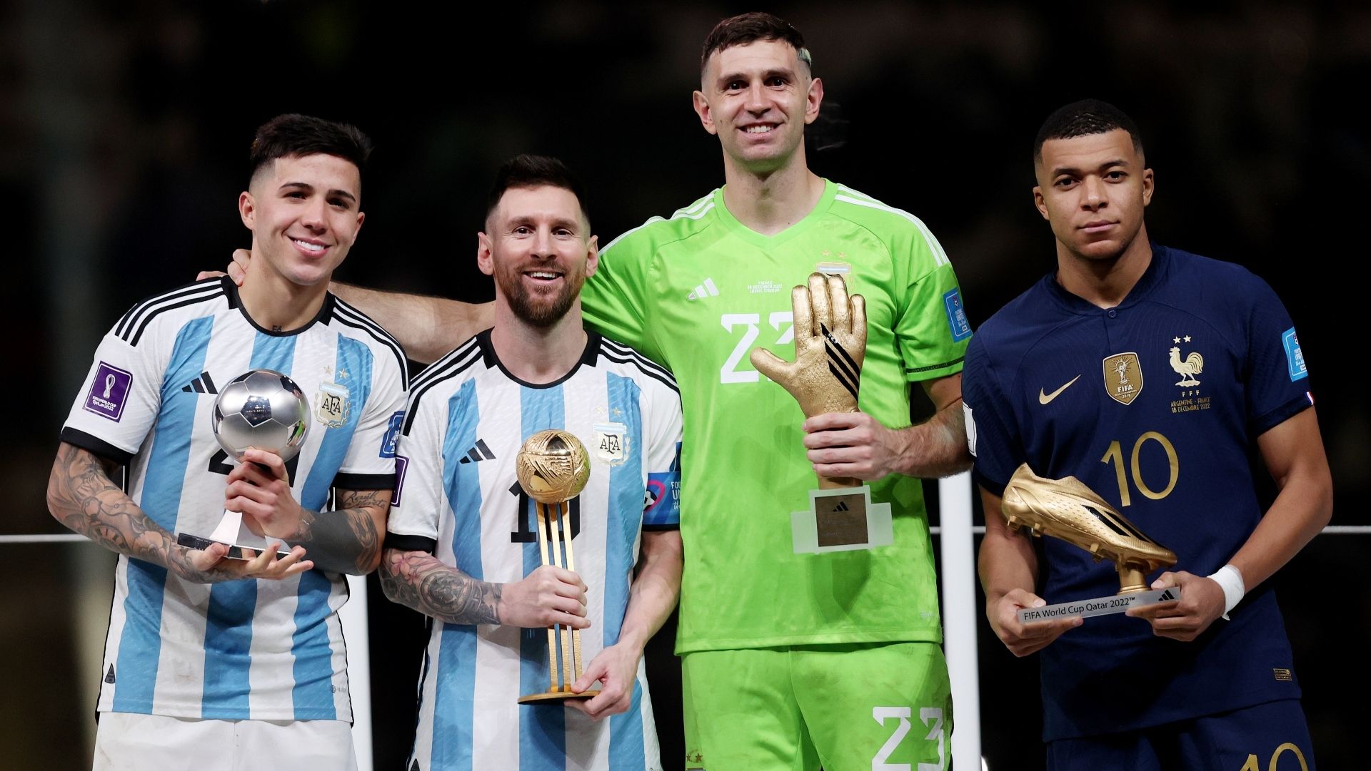 Enzo Fernandez Lionel Messi Emiliano Martinez Kylian Mbappe