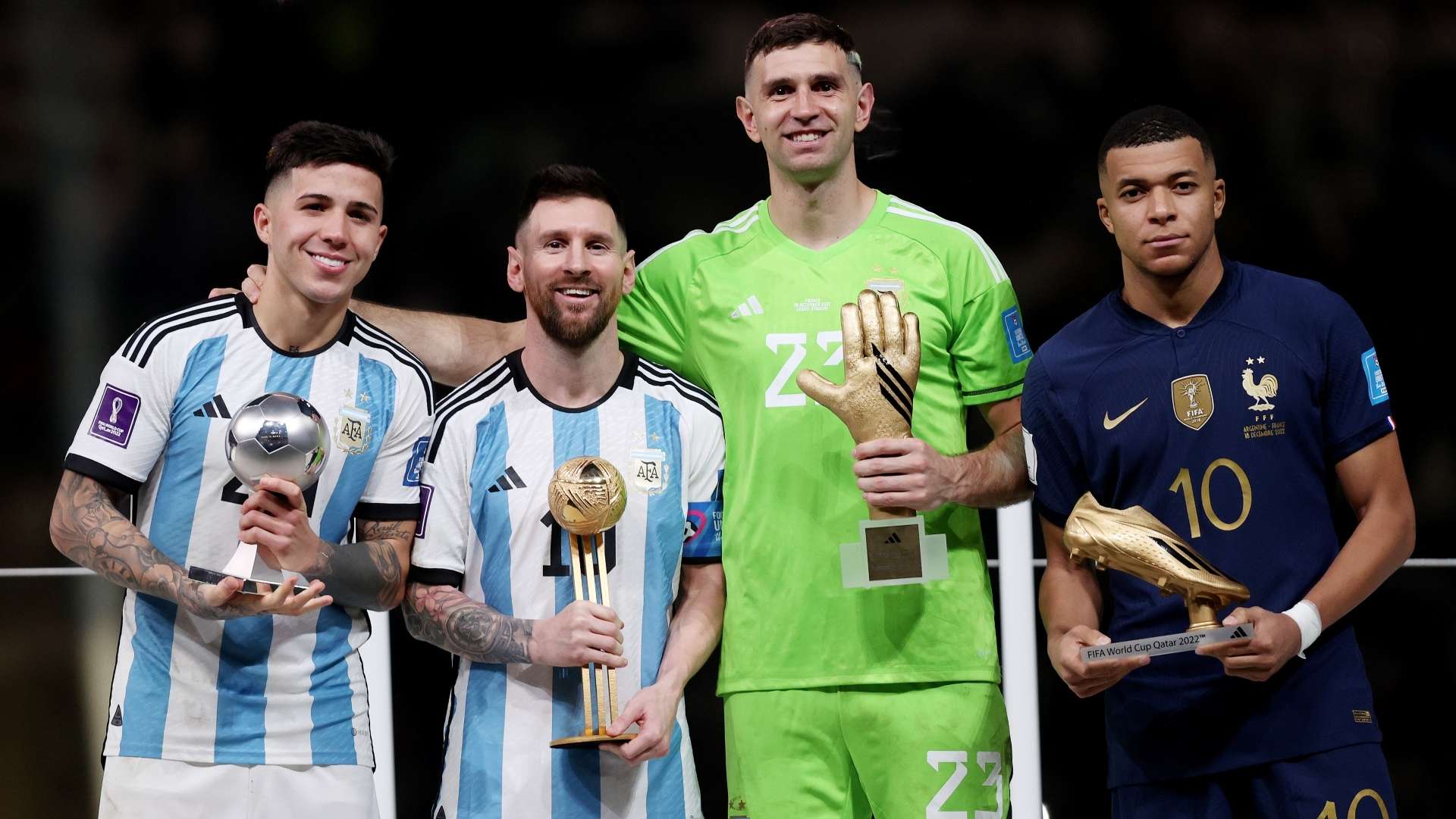 Enzo Fernandez Lionel Messi Emiliano Martinez Kylian Mbappe