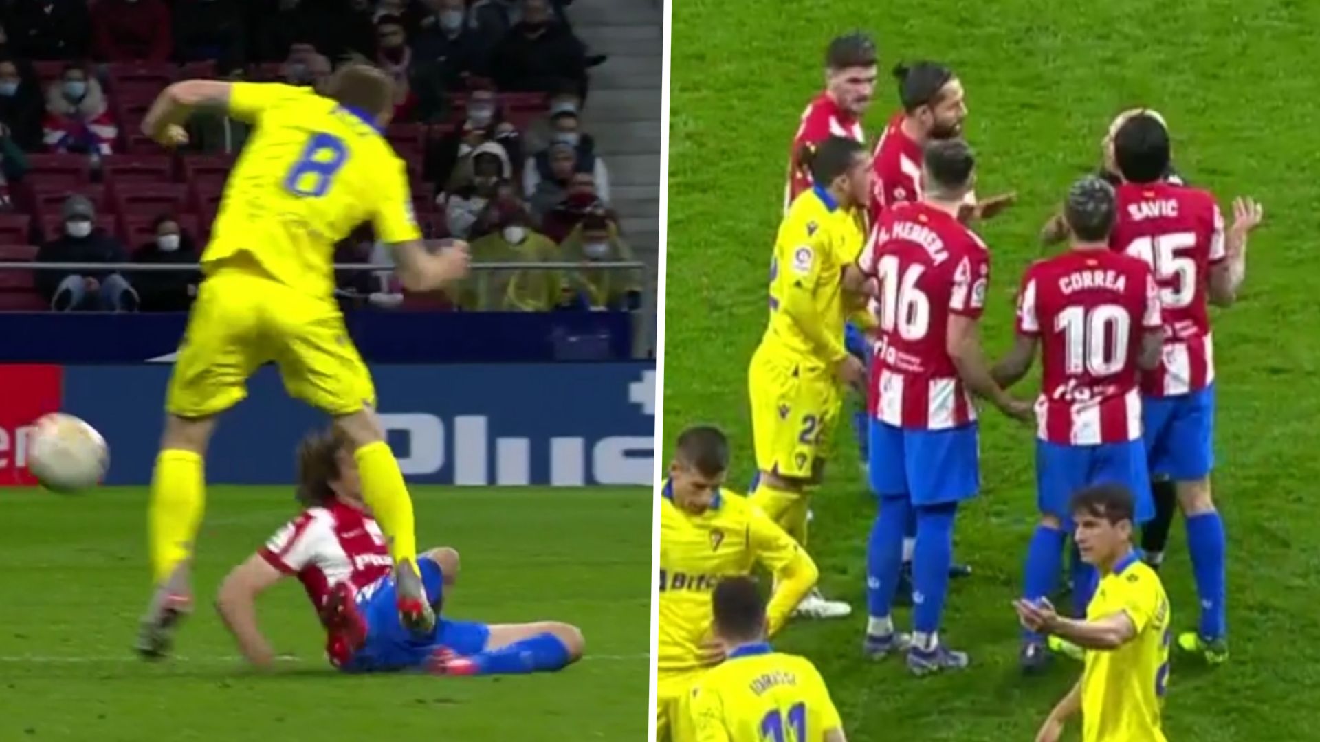 Serrano red card Atletico Madrid Cadiz