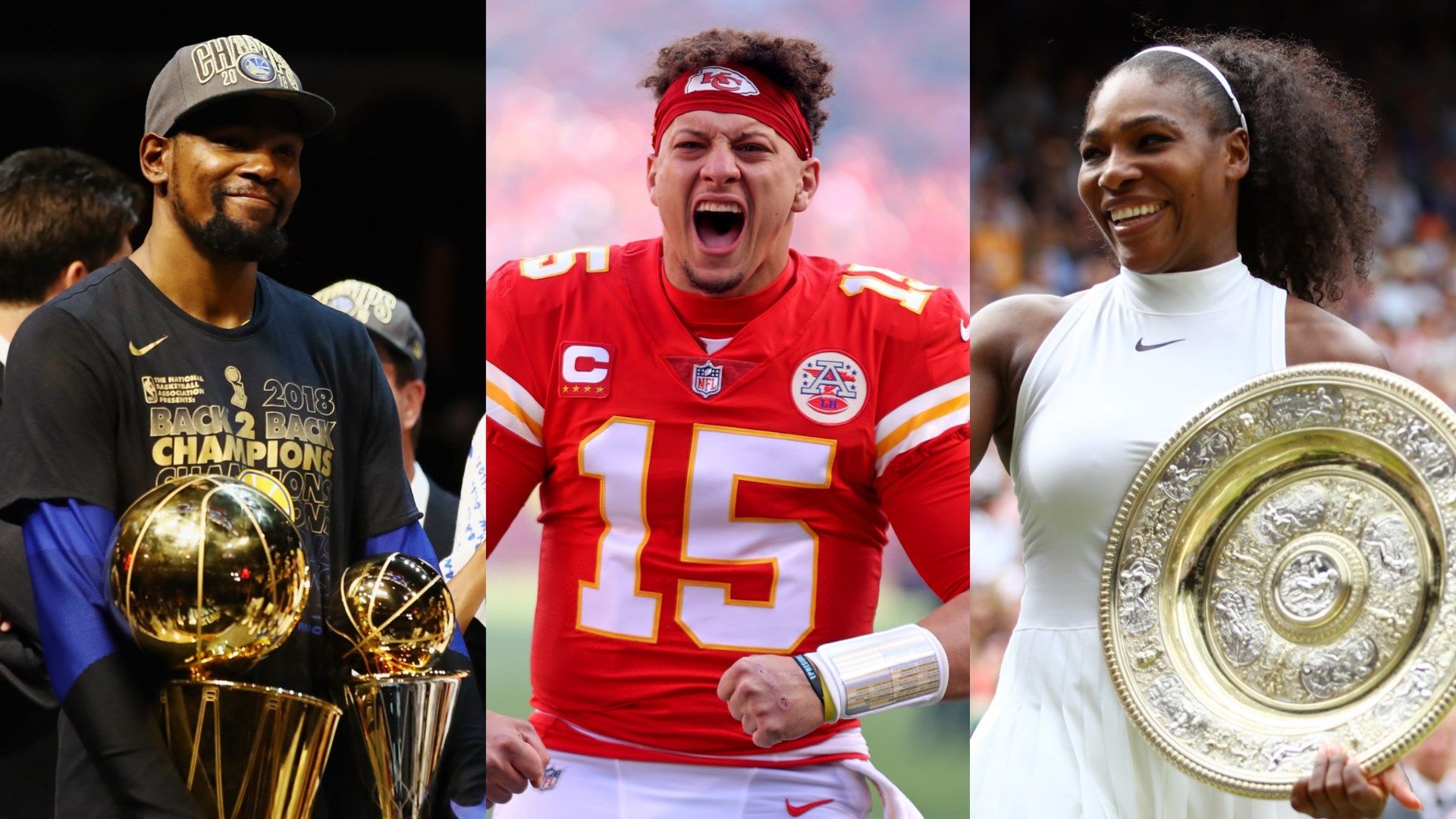 Kevin Durant Patrick Mahomes Serena Williams composite
