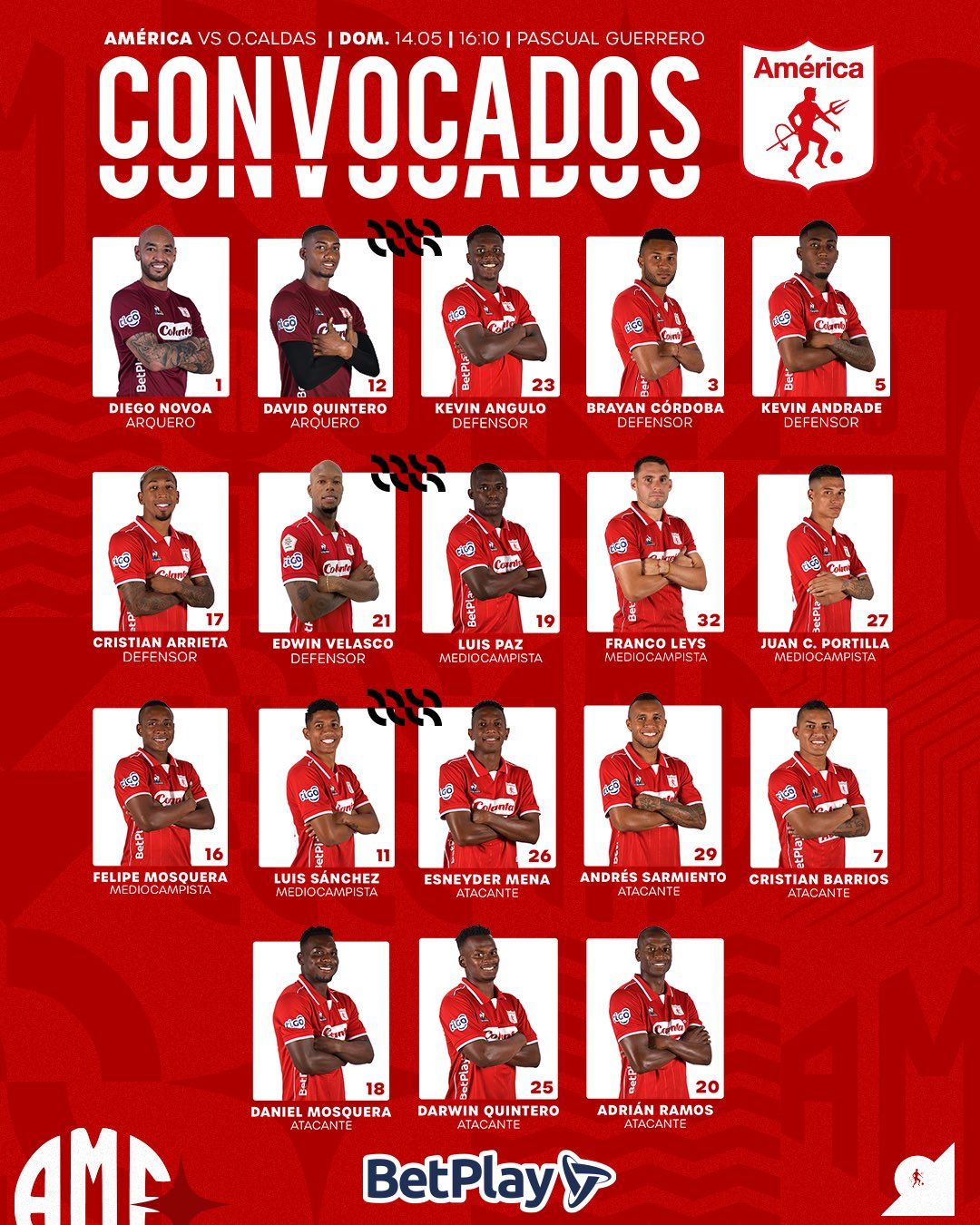Convocados América de Cali Fecha 19 Liga BetPlay 2023