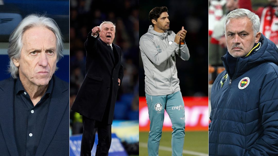Jorge Jesus, Carlo Ancelotti, Abel Ferreira, José Mourinho, especulado na seleção brasileira em 2025, GFX