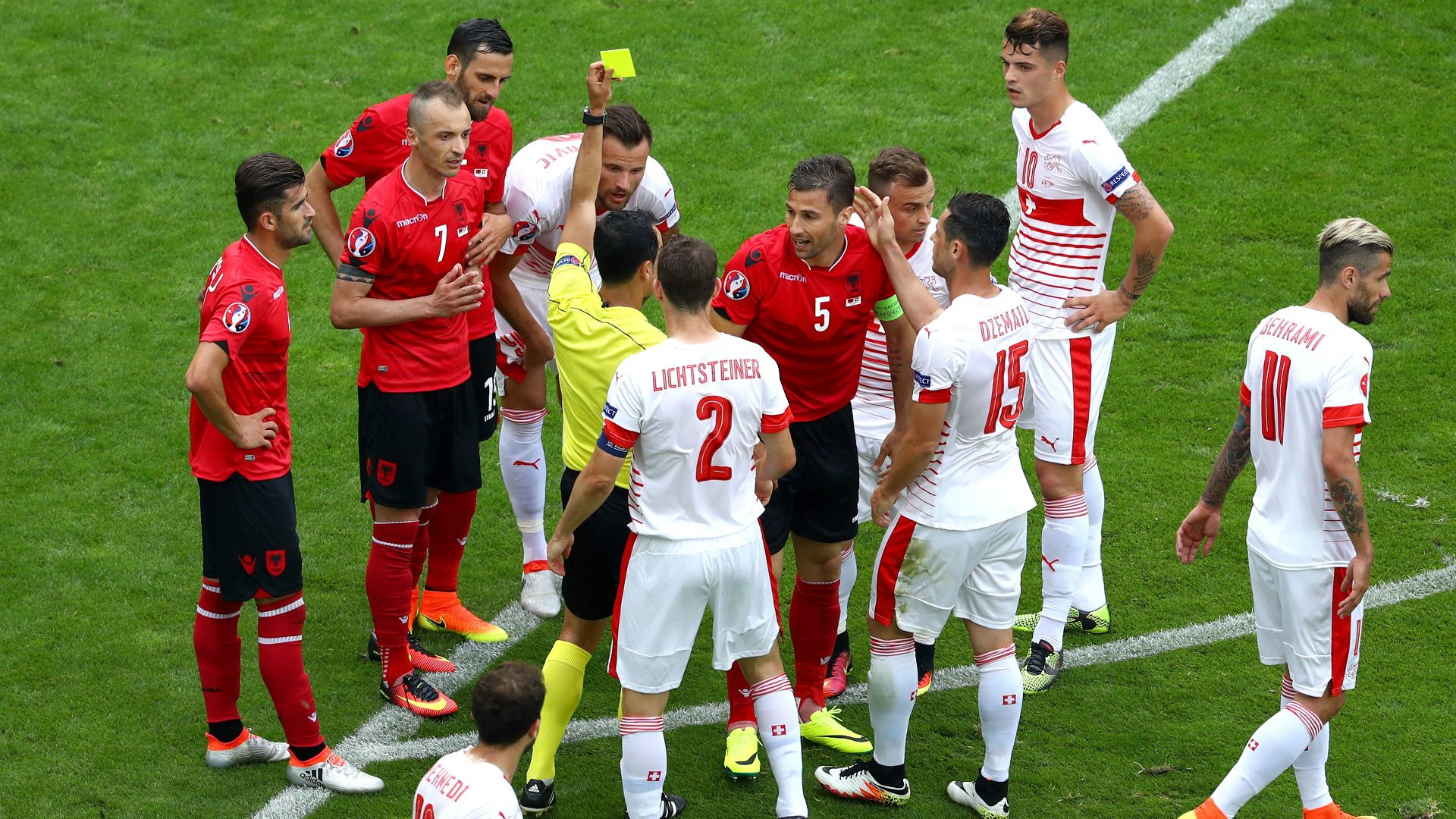 Cana second yellow Albania Switzerland Euro 2016