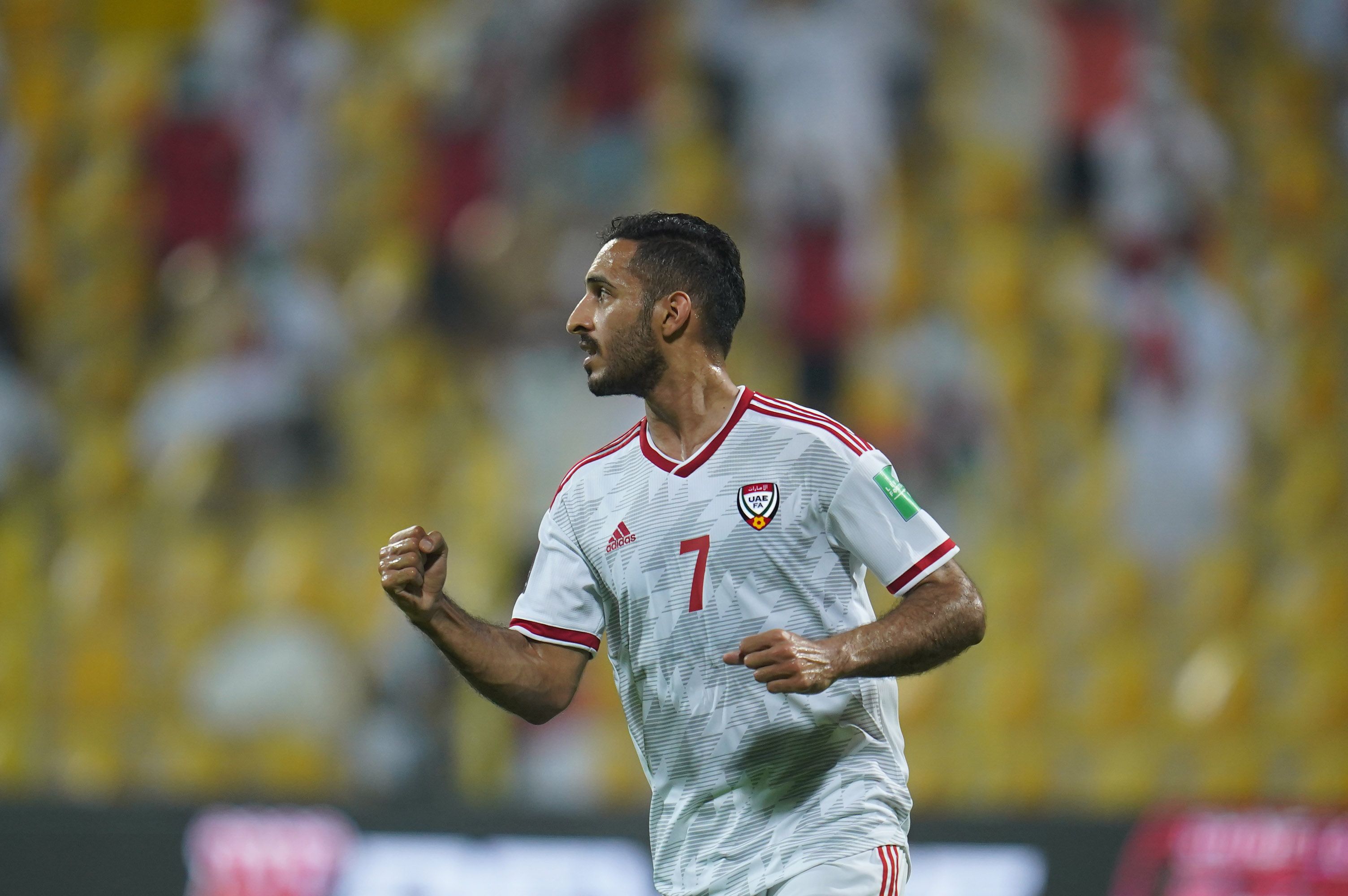 UAE's Ali Mabkhout in action against Malaysia