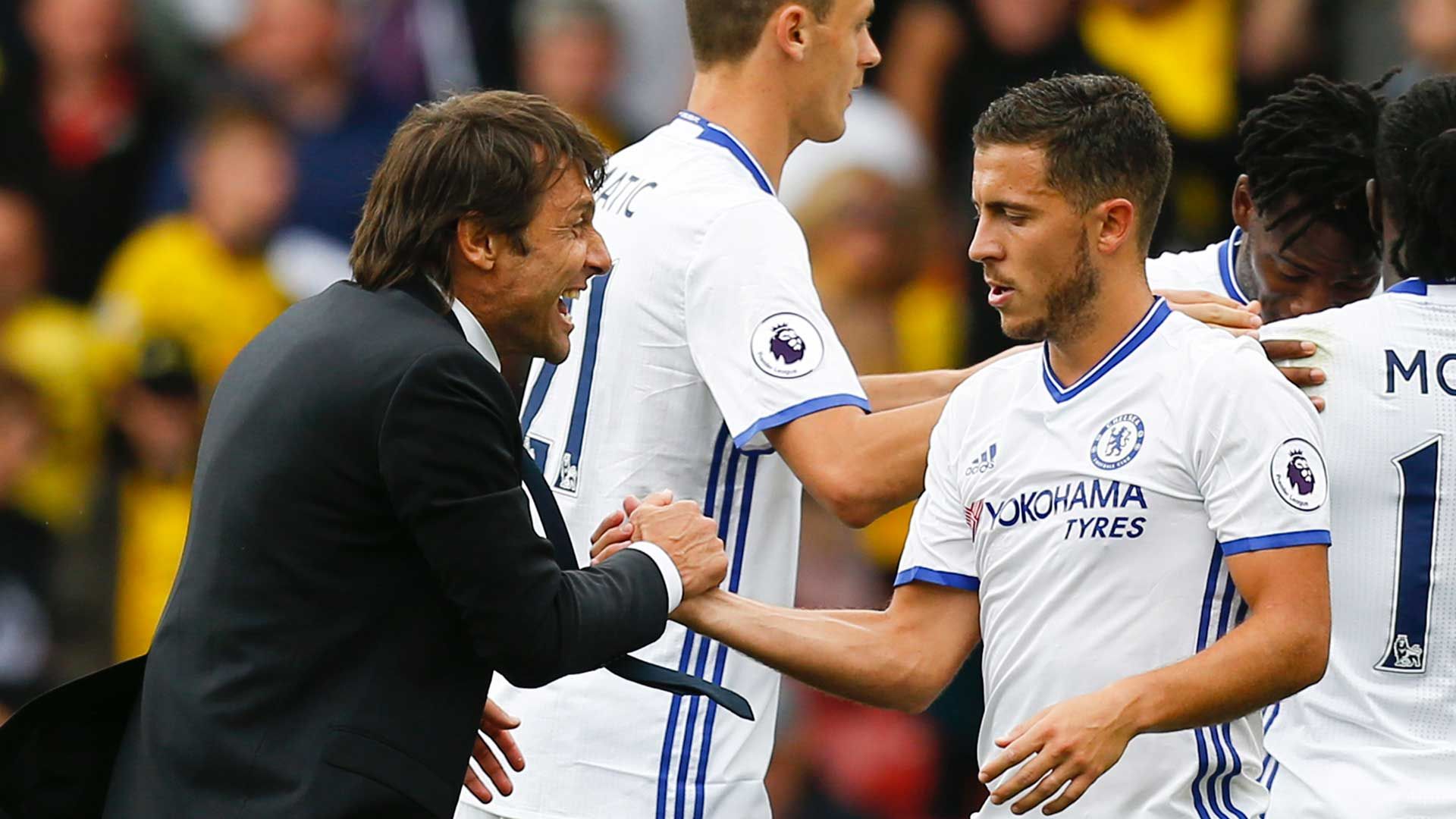 Eden Hazard and Antonio Conte