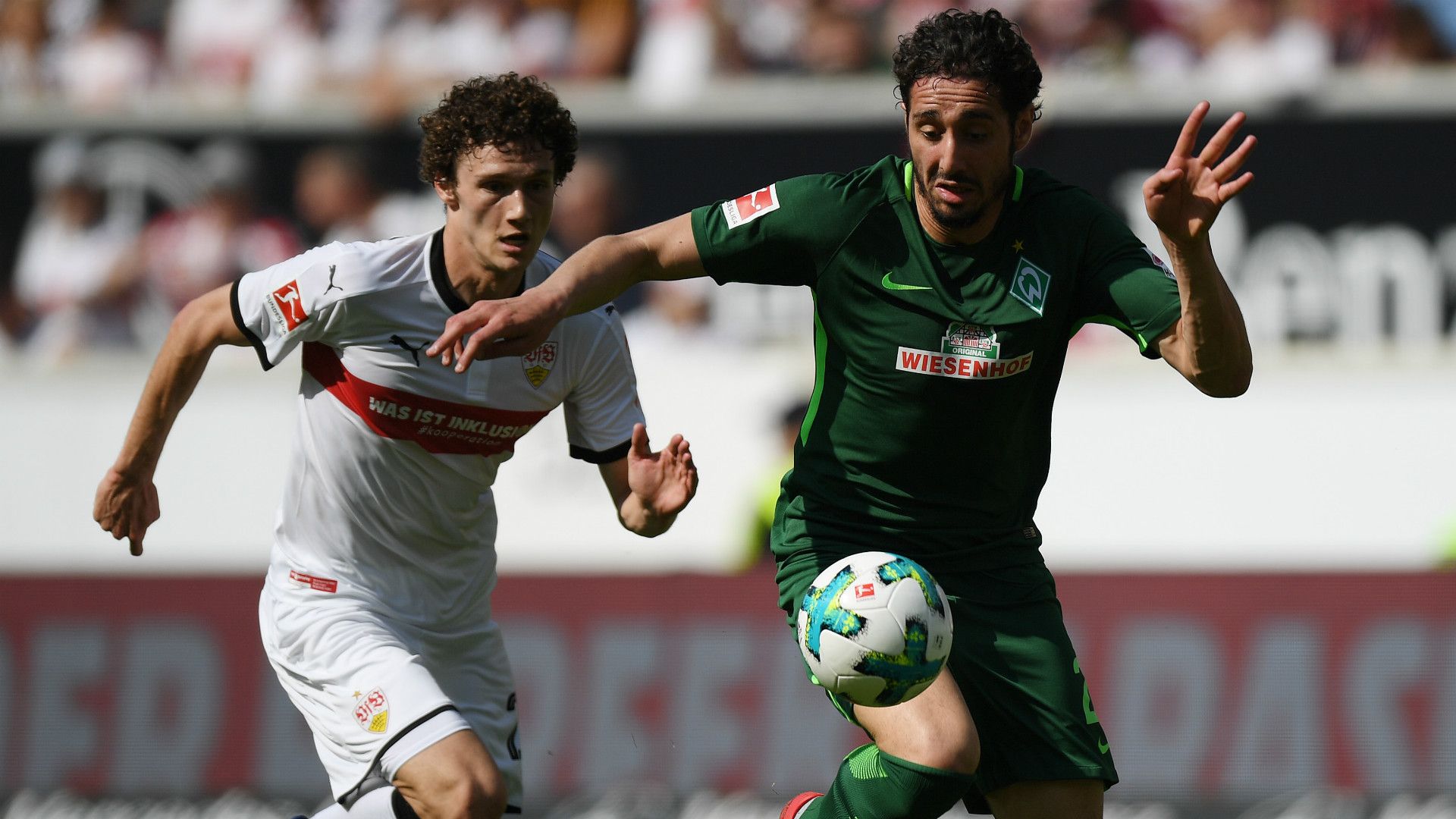 BENJAMIN PAVARD STUTTGART ISHAK BELFODIL WERDER BREMEN GERMAN BUNDESLIGA 21042018