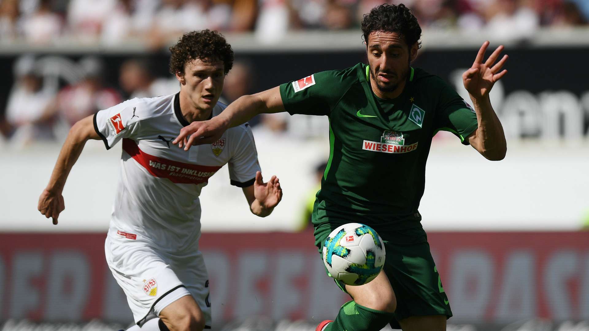BENJAMIN PAVARD STUTTGART ISHAK BELFODIL WERDER BREMEN GERMAN BUNDESLIGA 21042018