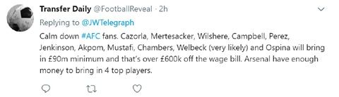 Arsenal transfer's budget reation