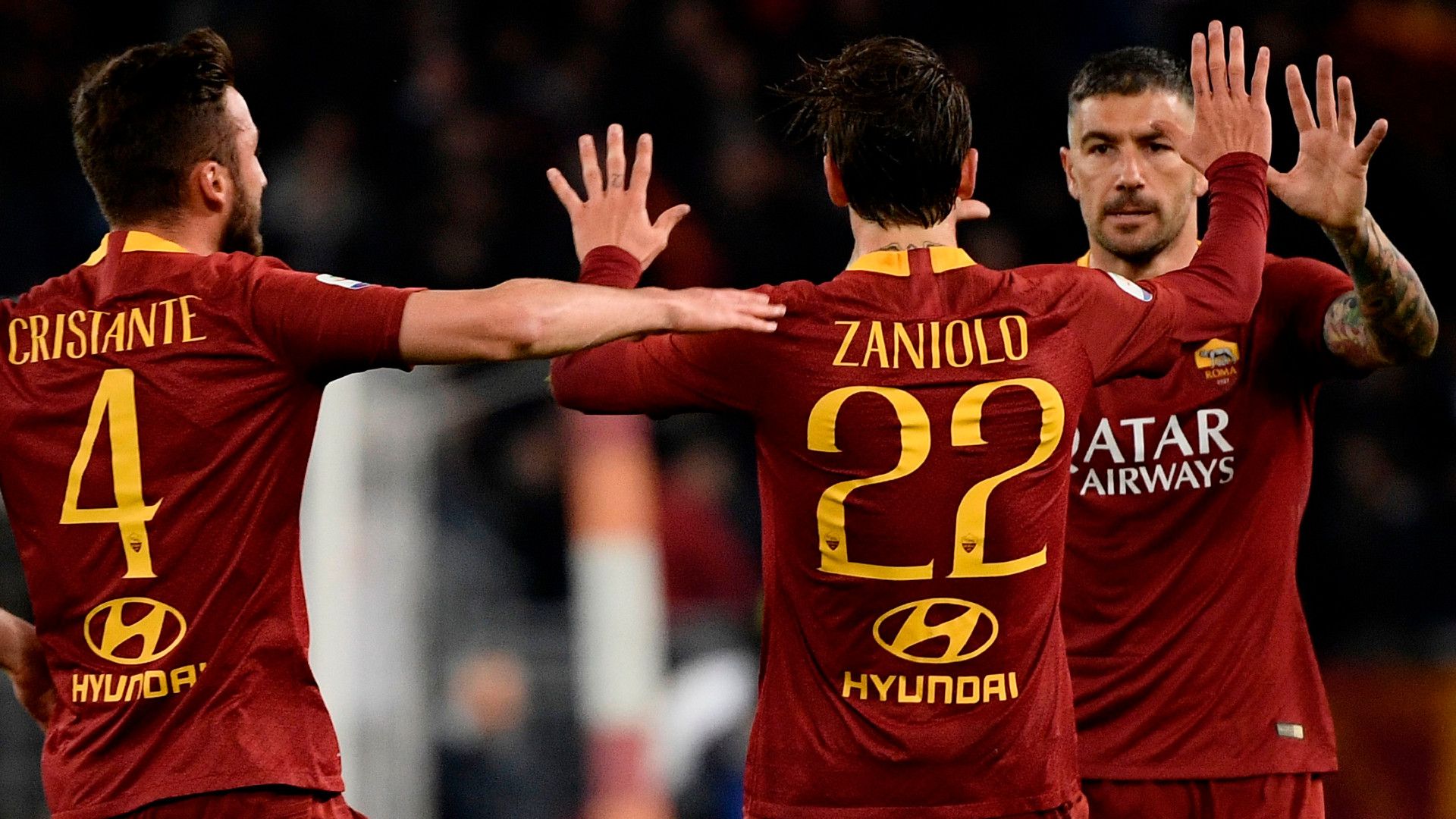 Bryan Cristante Aleksandar Kolarov Nicolò Zaniolo Roma