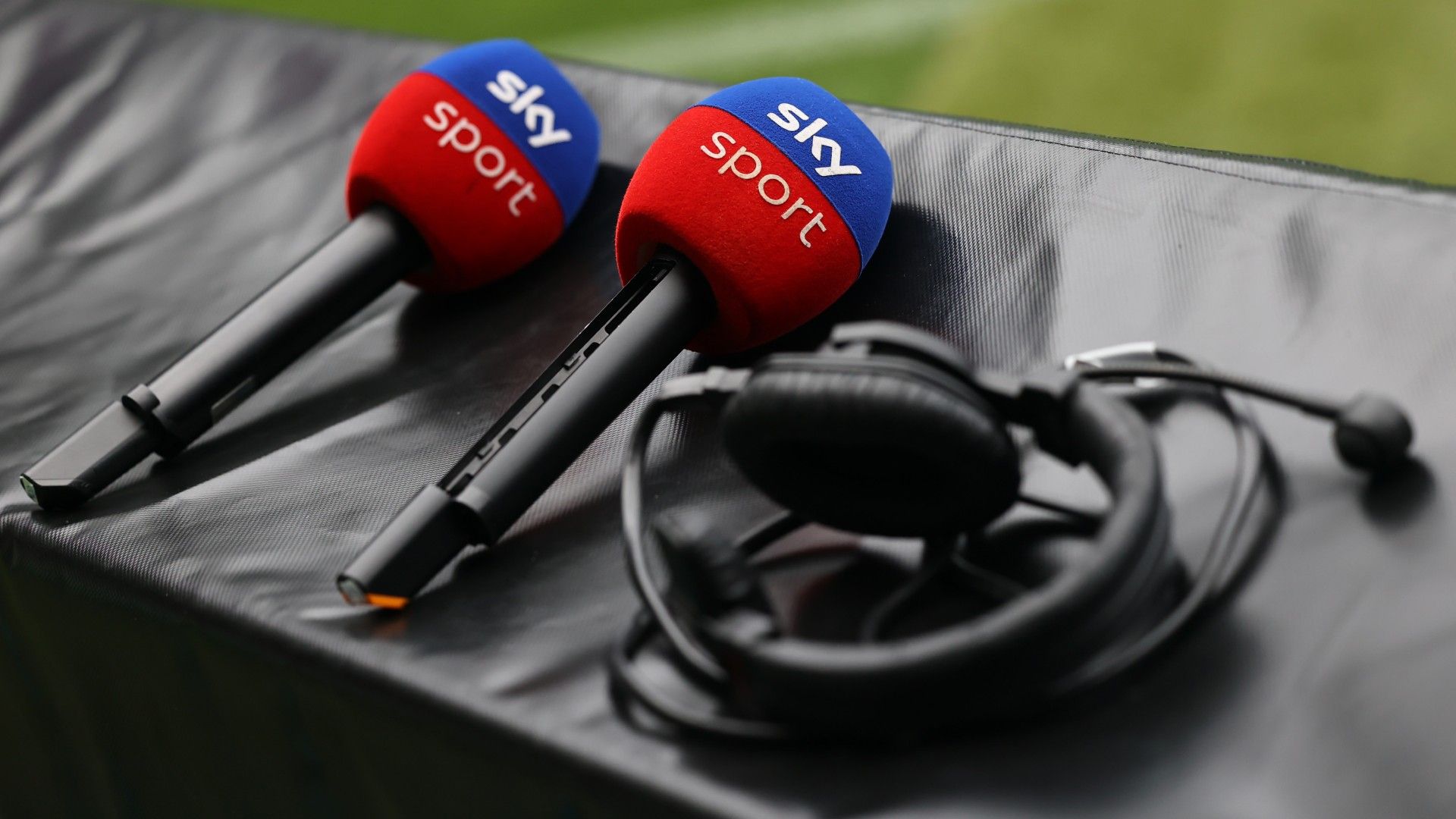 Microphones of sky during the Bundesliga match