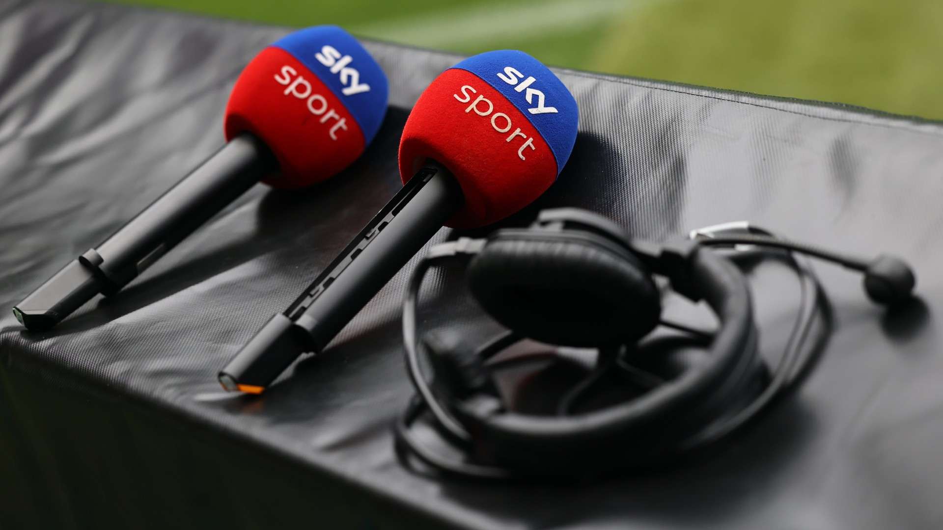 Microphones of sky during the Bundesliga match