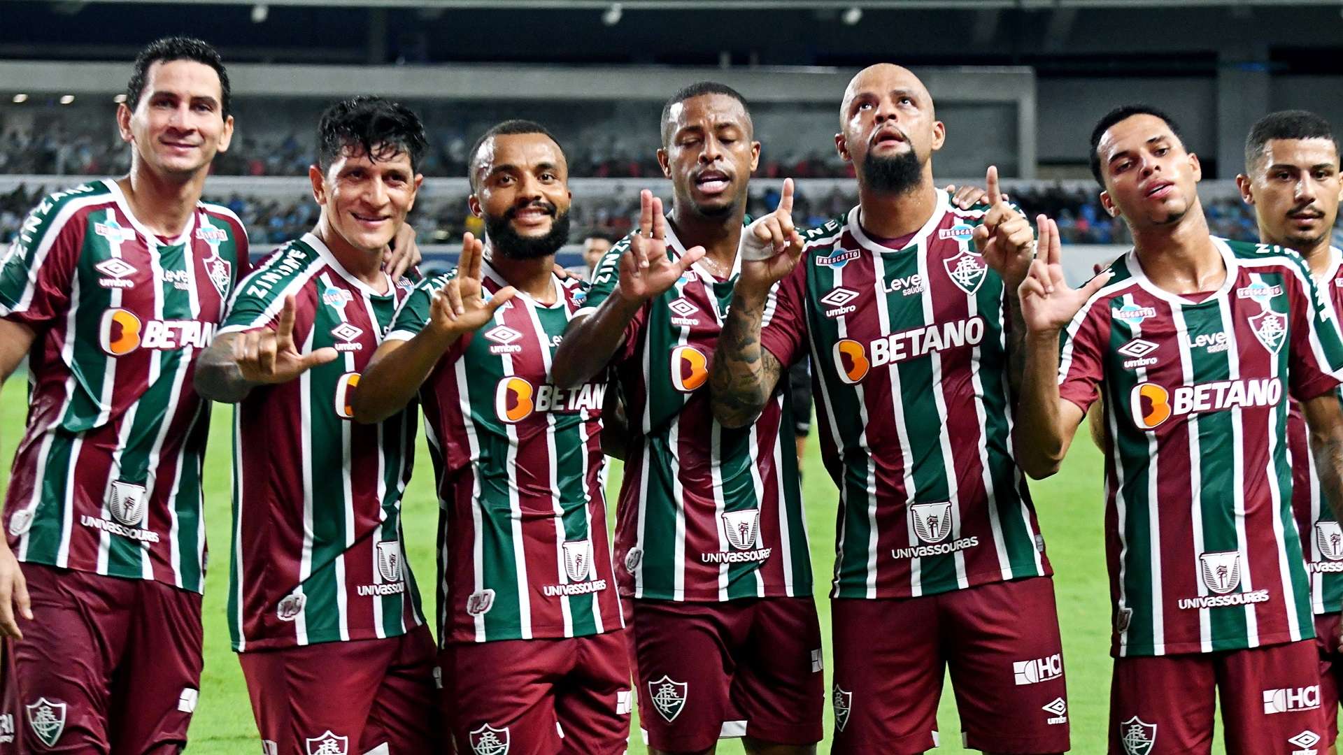 Jogadores do Fluminense comemoram gol marcado sobre o Paysandu, na Copa do Brasil 2023