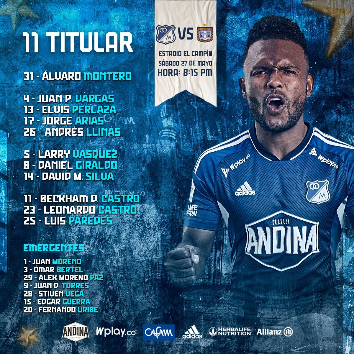 Nómina Millonarios Fecha 2 Liga BetPlay 2023