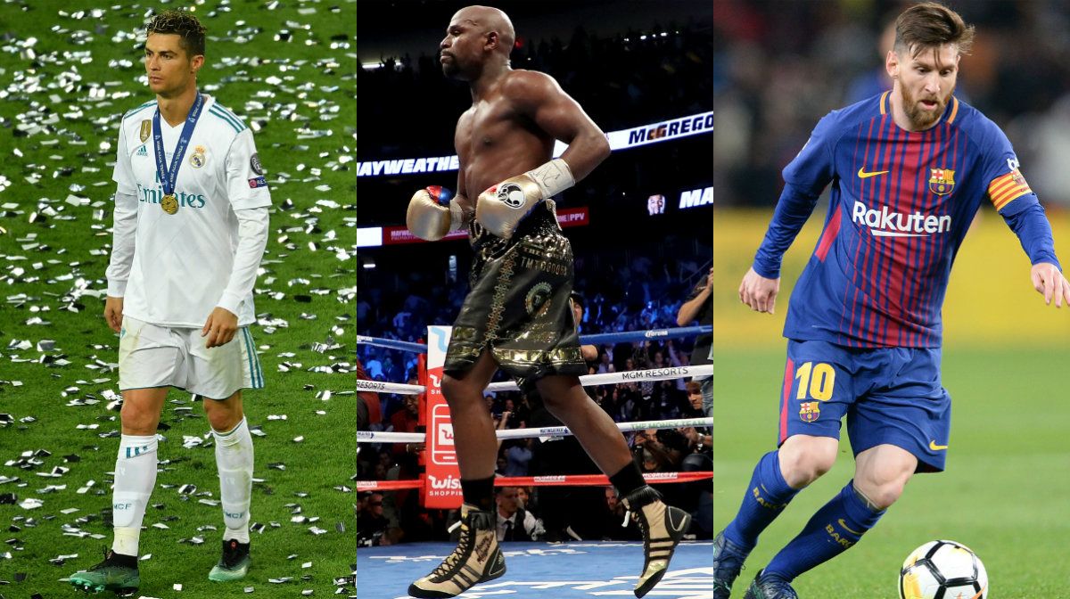 Collage Messi Ronaldo Mayweather