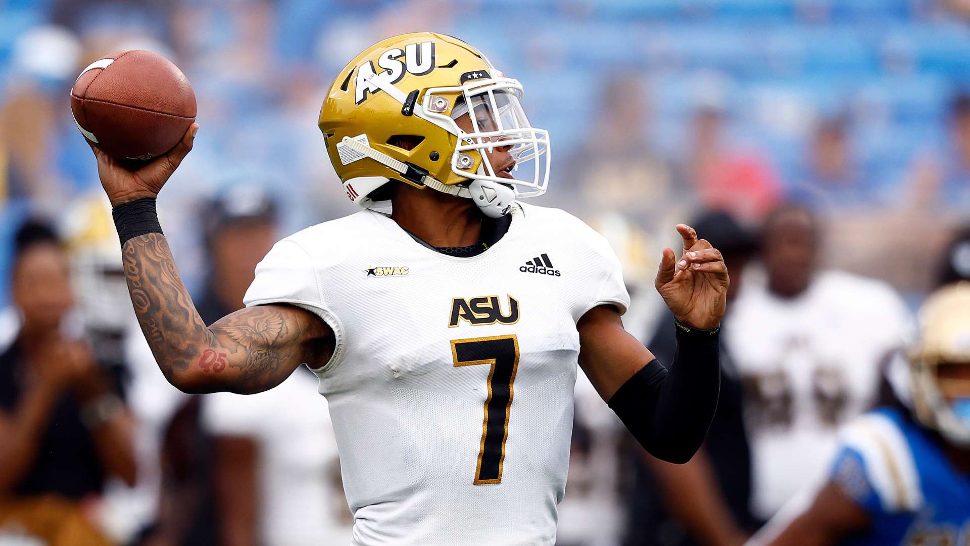 Myles Crawley #7 of the Alabama State Hornets