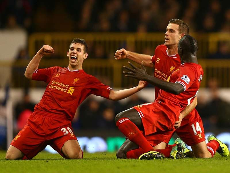 Jordan Henderson; Mamadou Sakho; Jon Flanagan Tottenham Hotspur v Liverpool - English Premier League 12152013