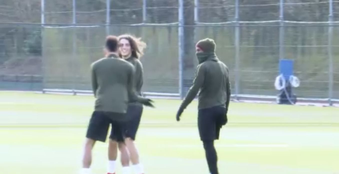FC Arsenal Training Aubameyang Lacazette Guendouzi