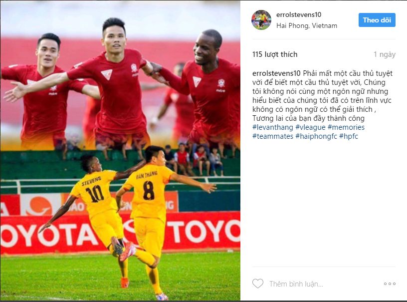 Dòng trạng thái của Errol Stevens và Văn Thắng