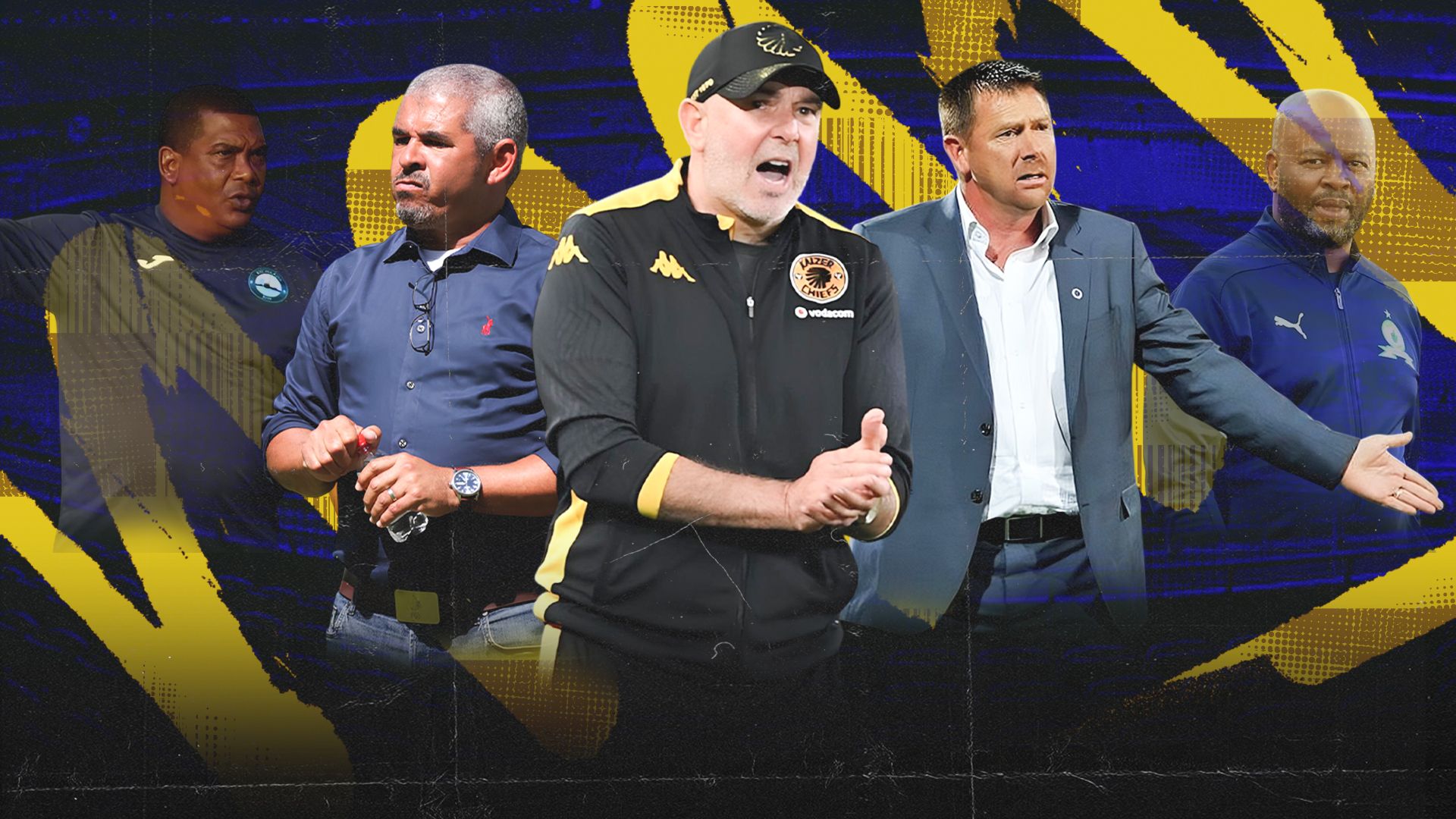 Nasreddine Nabi, Clinton Larsen, Eric Tinkler, Manqoba Mngqithi and Brandon Truter 