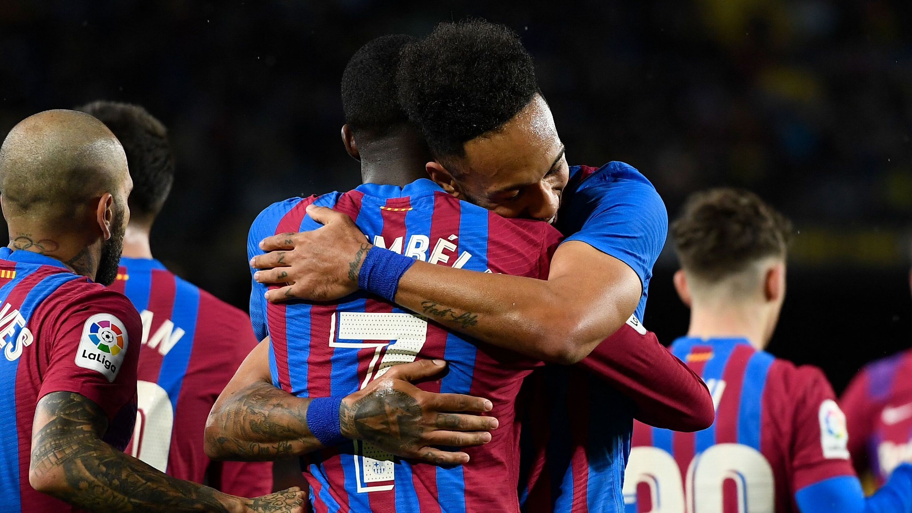 Pierre-Emerick Aubameyang & Ousmane Dembele Barcelona Goal Celebration vs. Osasuna 03/13/22