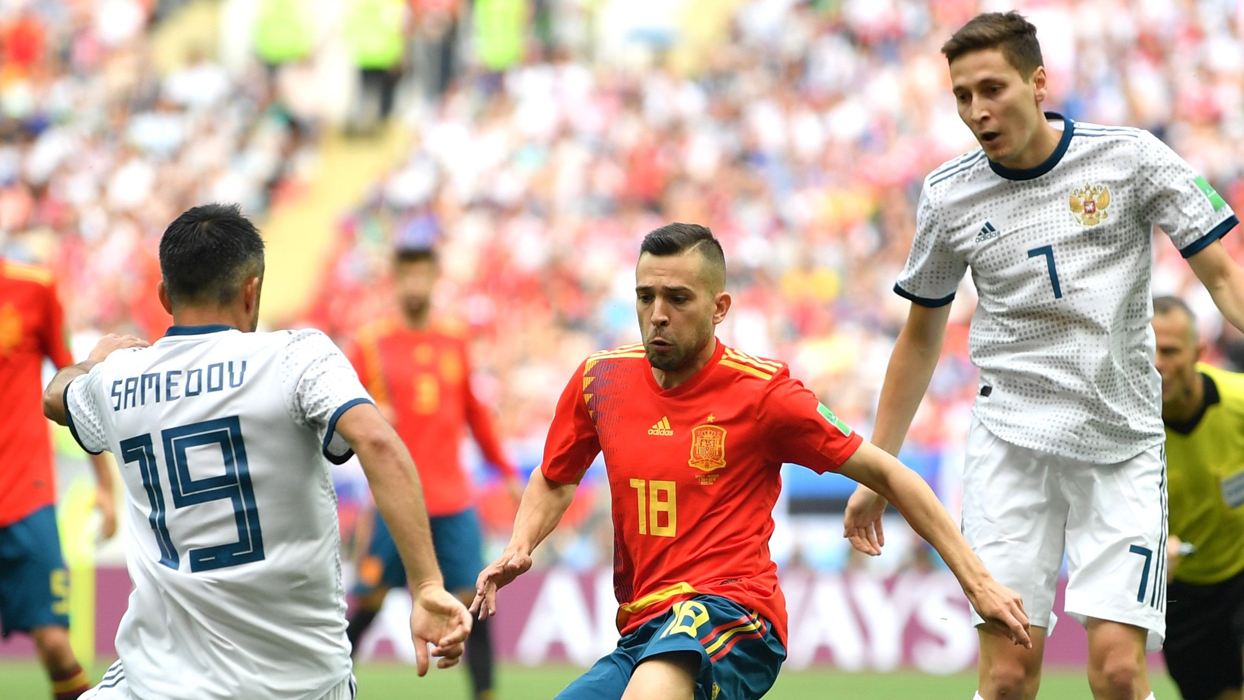 Jordi Alba Alexander Samedov Daler Kuziaev España Rusia Spain Russia 01072018