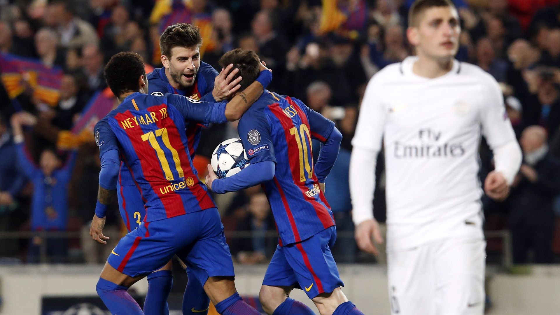 Lionel Messi Gerrard Pique Neymar Marco Verratti Barcelona PSG UEFA Champions League 08032017