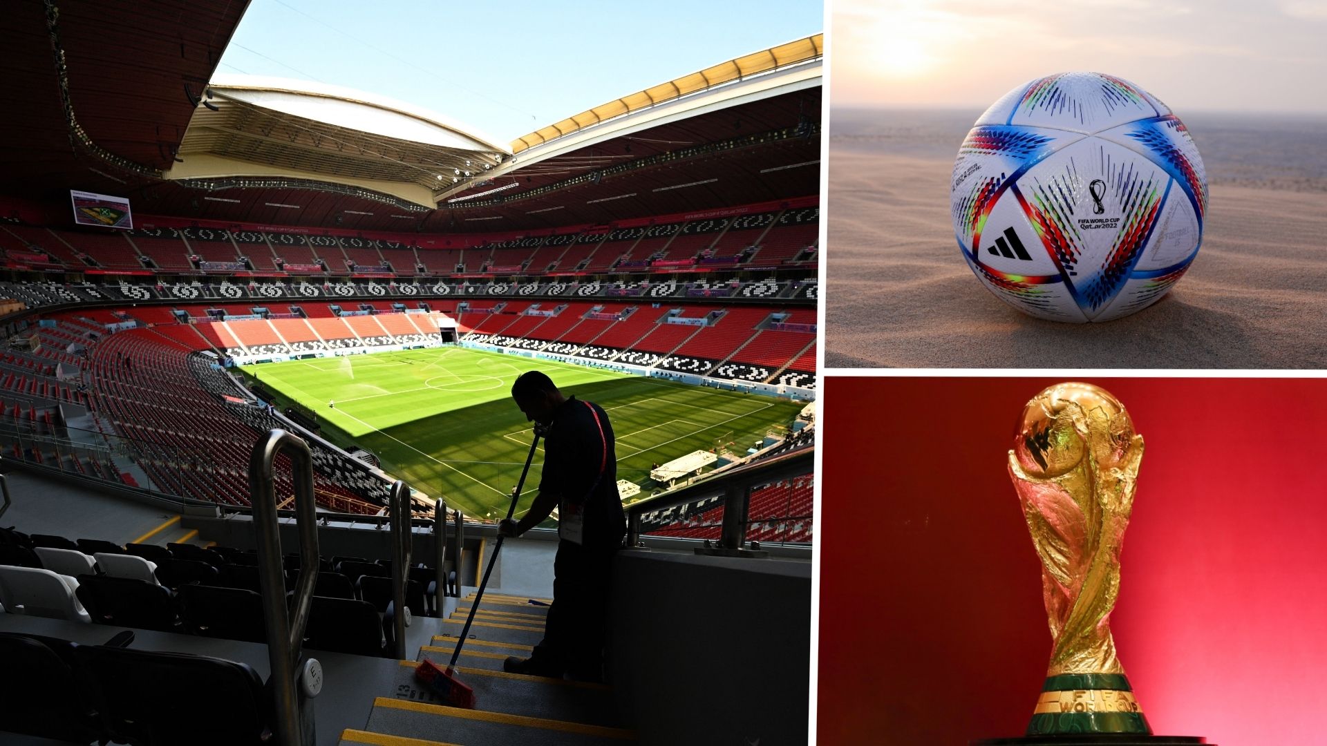 World Cup 2022 ball, trophy and Al Bayt Stadium