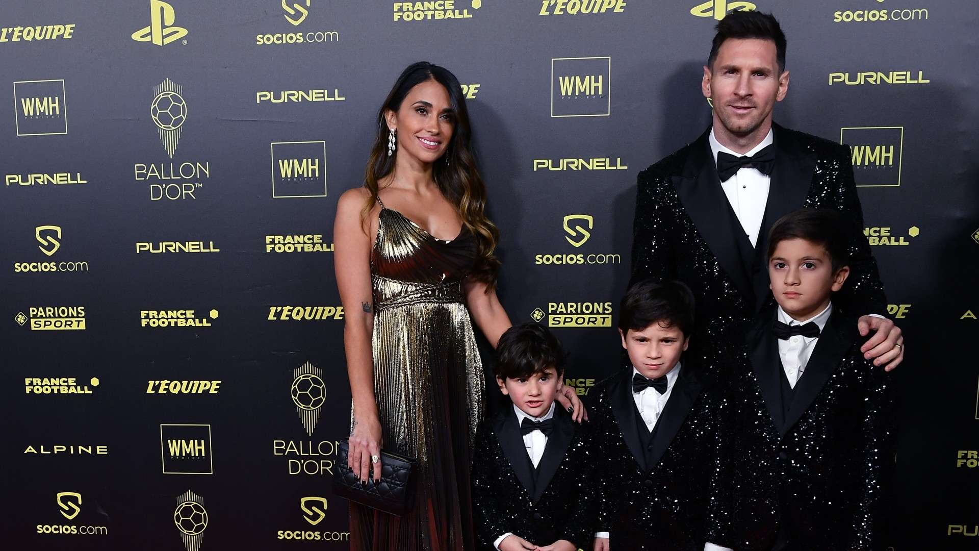 2021 Lionel Messi e família, Antonella, Mateo, Ciro, Thiago, Bola de Ouro
