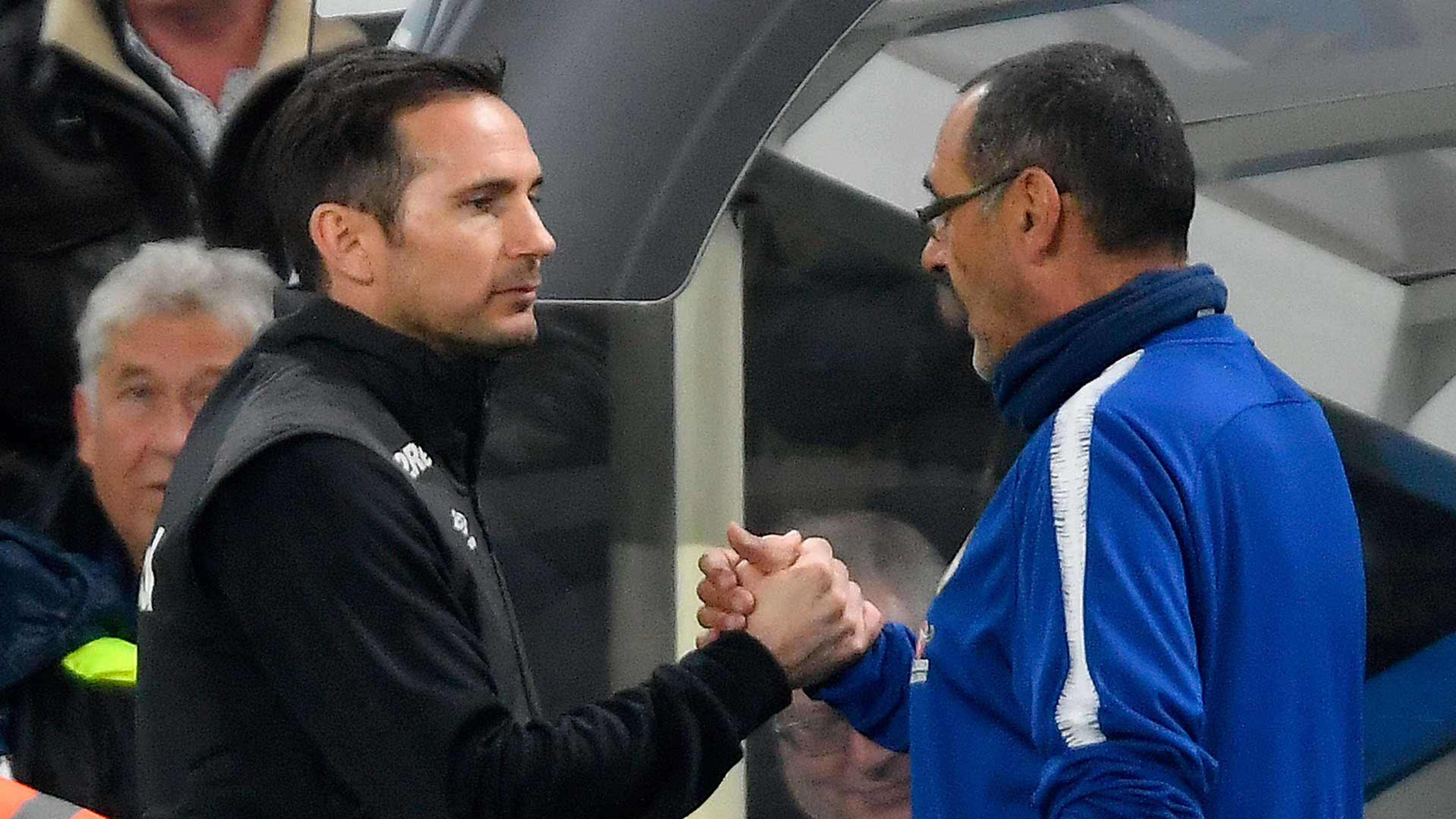 Frank Lampard and Maurizio Sarri Chelsea Derby County