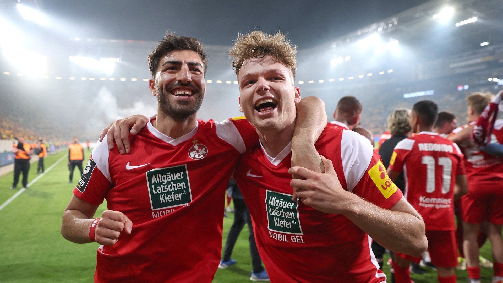 Muhammed Enes Kiprit (L) and Philipp Hercher (R) of 1. FC Kaiserslautern