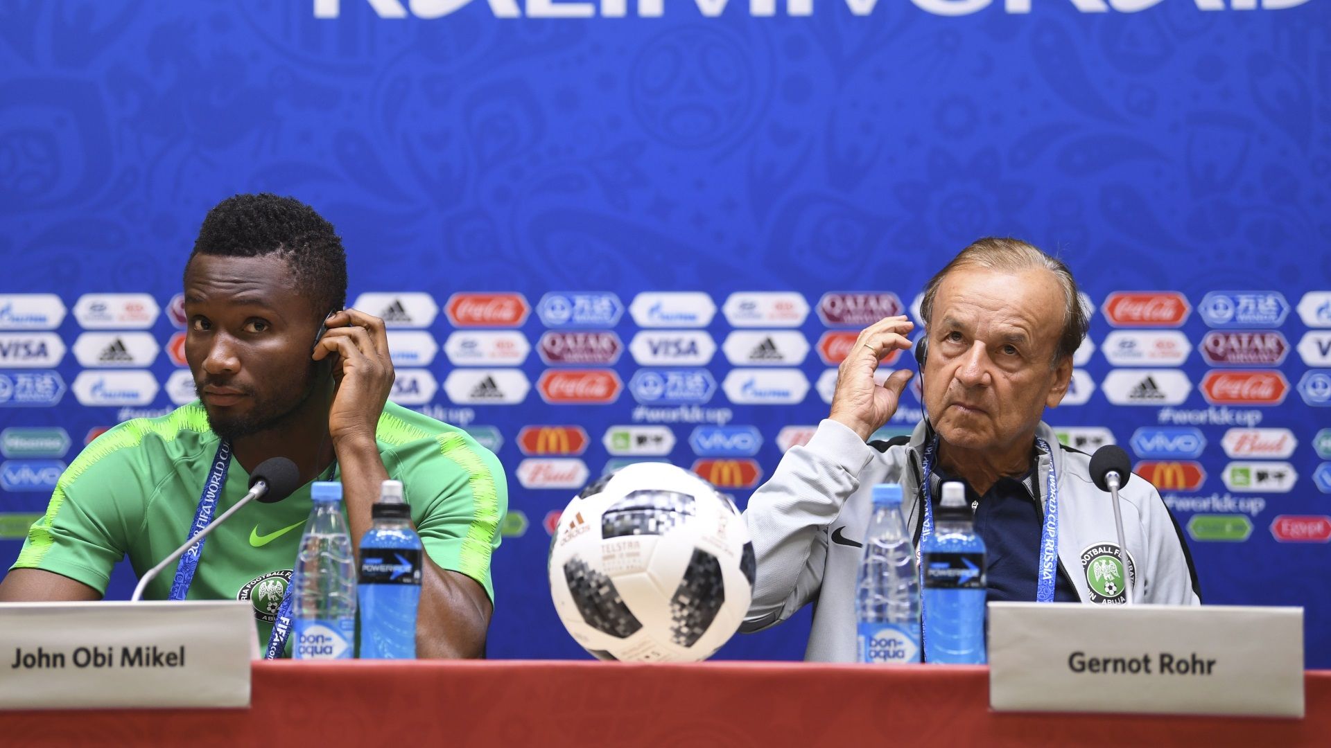 John Obi Mikel and Gernot Rohr of Nigeria