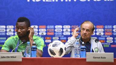 John Obi Mikel and Gernot Rohr of Nigeria