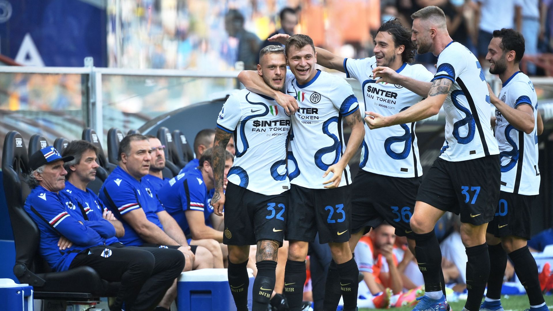 Dimarco celebrating Sampdoria-Inter