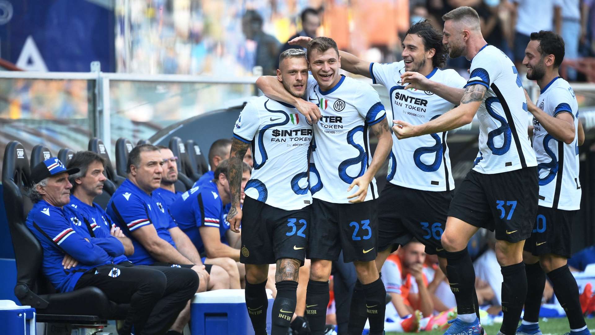 Dimarco celebrating Sampdoria-Inter