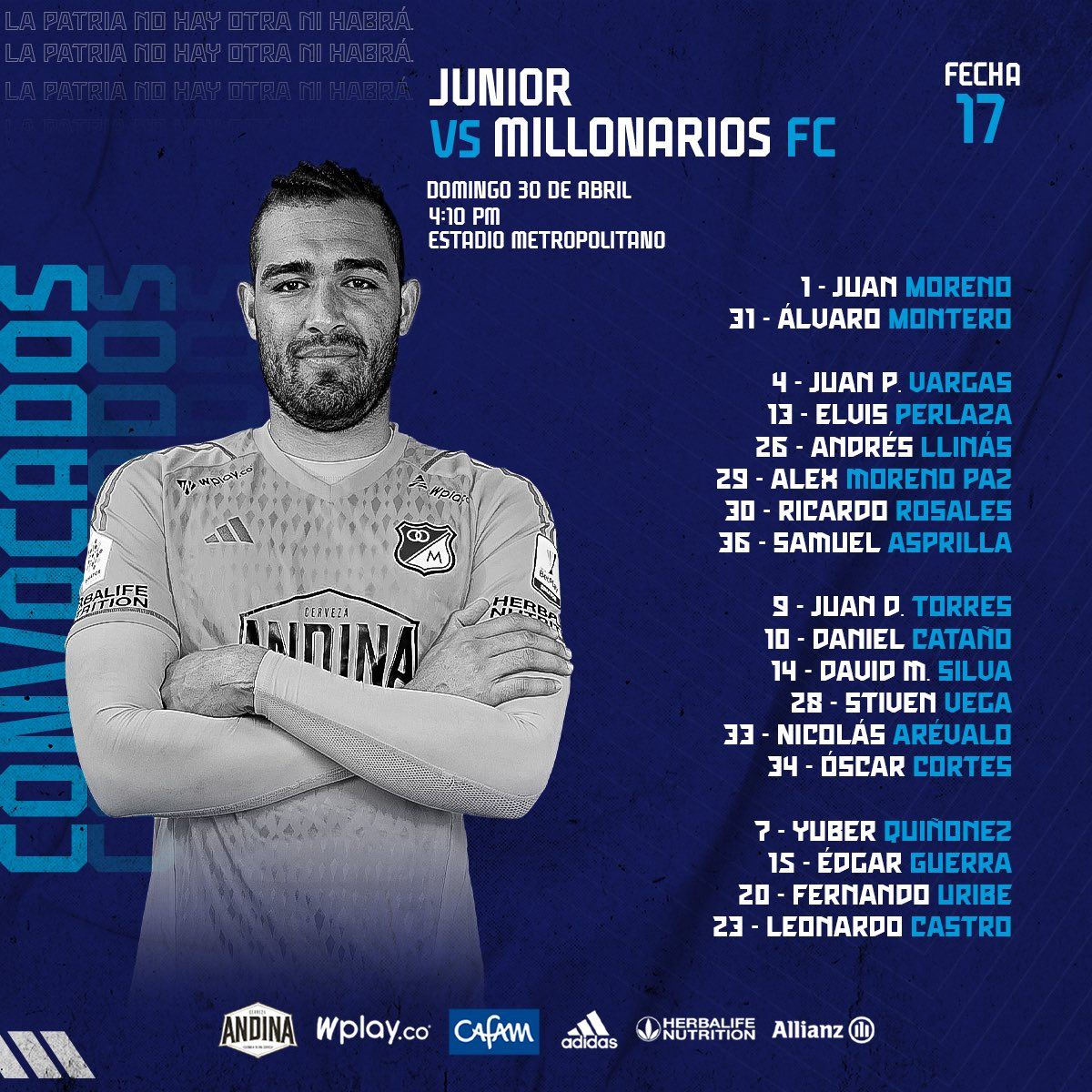 Convocados Millonarios Fecha 17 Liga BetPlay 2023